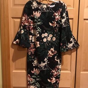Calvin Klein Black Floral 3/4 Sleeve Dress